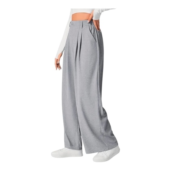 High Waist Pants Wide Leg Pockets Grey - Picture 4 of 5